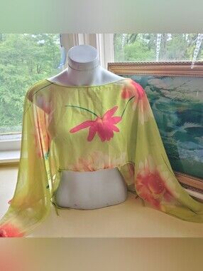 Bright Sheer Crop Blouse w Bell Sleeves